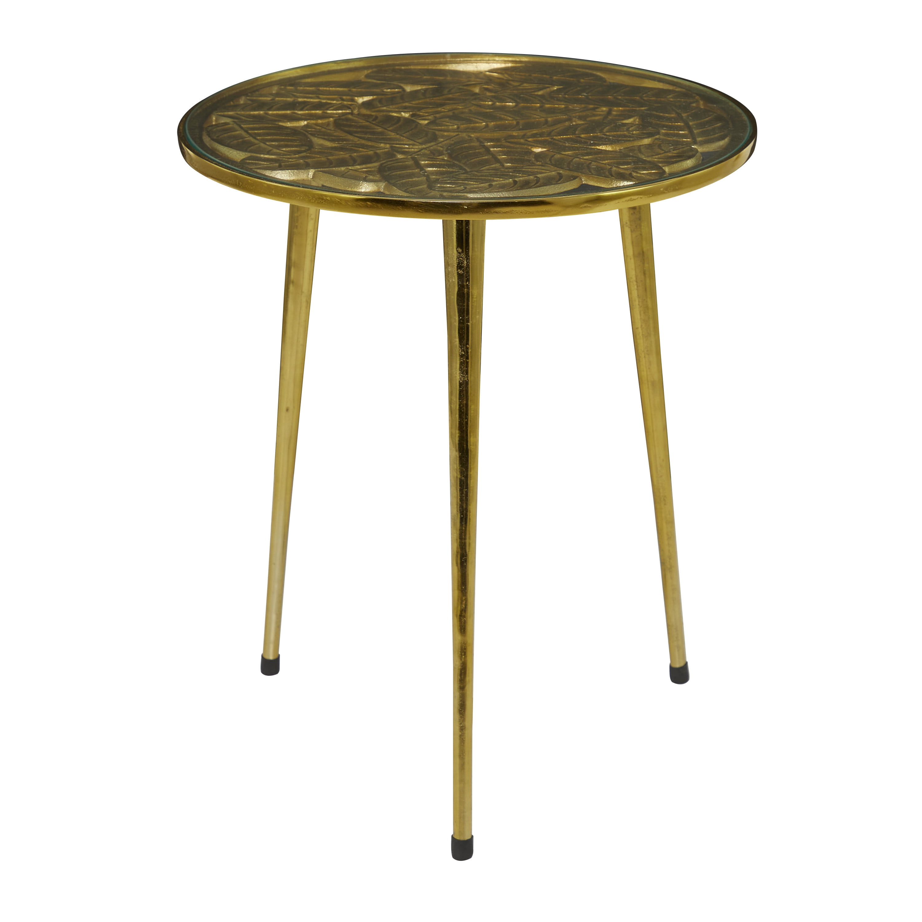DecMode 20" x 22" Gold Aluminum Accent Table with Clear Glass Top, 1-Piece