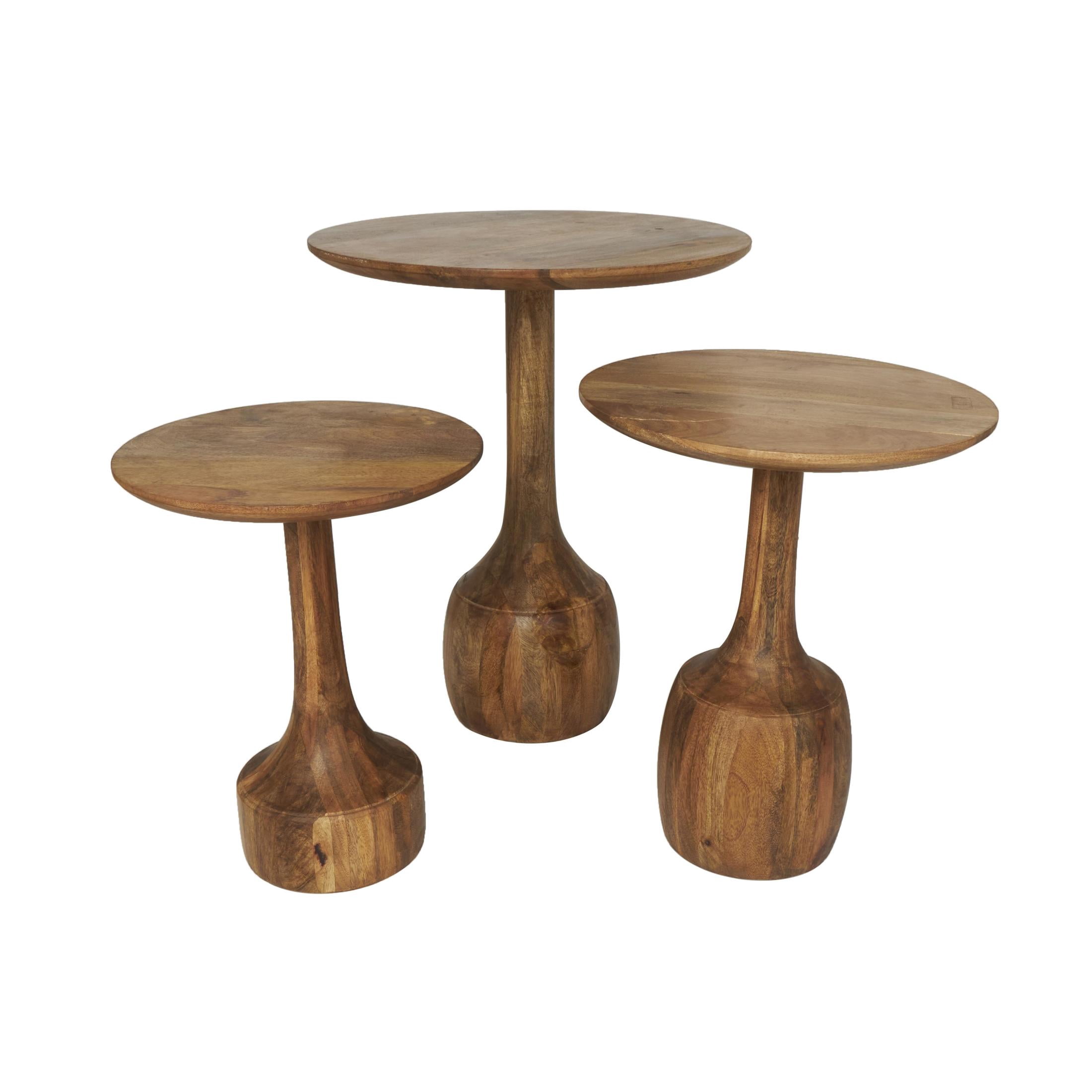 DecMode 12" x 16" Brown Mango Wood Handmade Accent Table with Elevated Bases, 3-Pieces