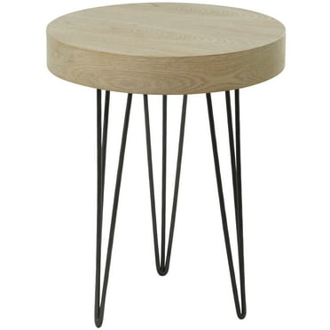 DecMode 20" x 24" Brown Wood Accent Table with Black Metal Hairpin Legs, 1-Piece