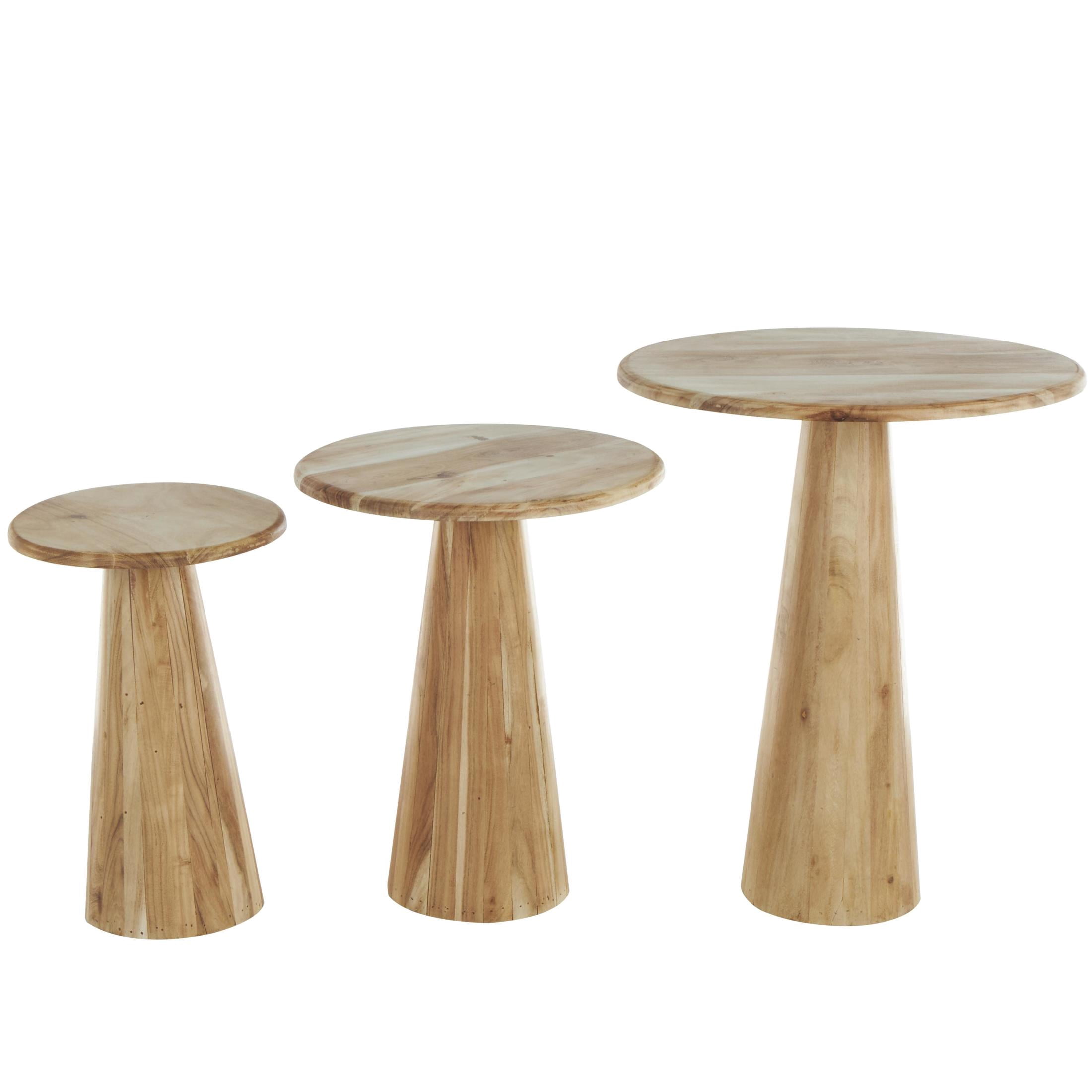 DecMode 20" x 24" Light Brown Wood Accent Table with Natural Wood Grains and Cone Shaped Bases, 3-Pieces