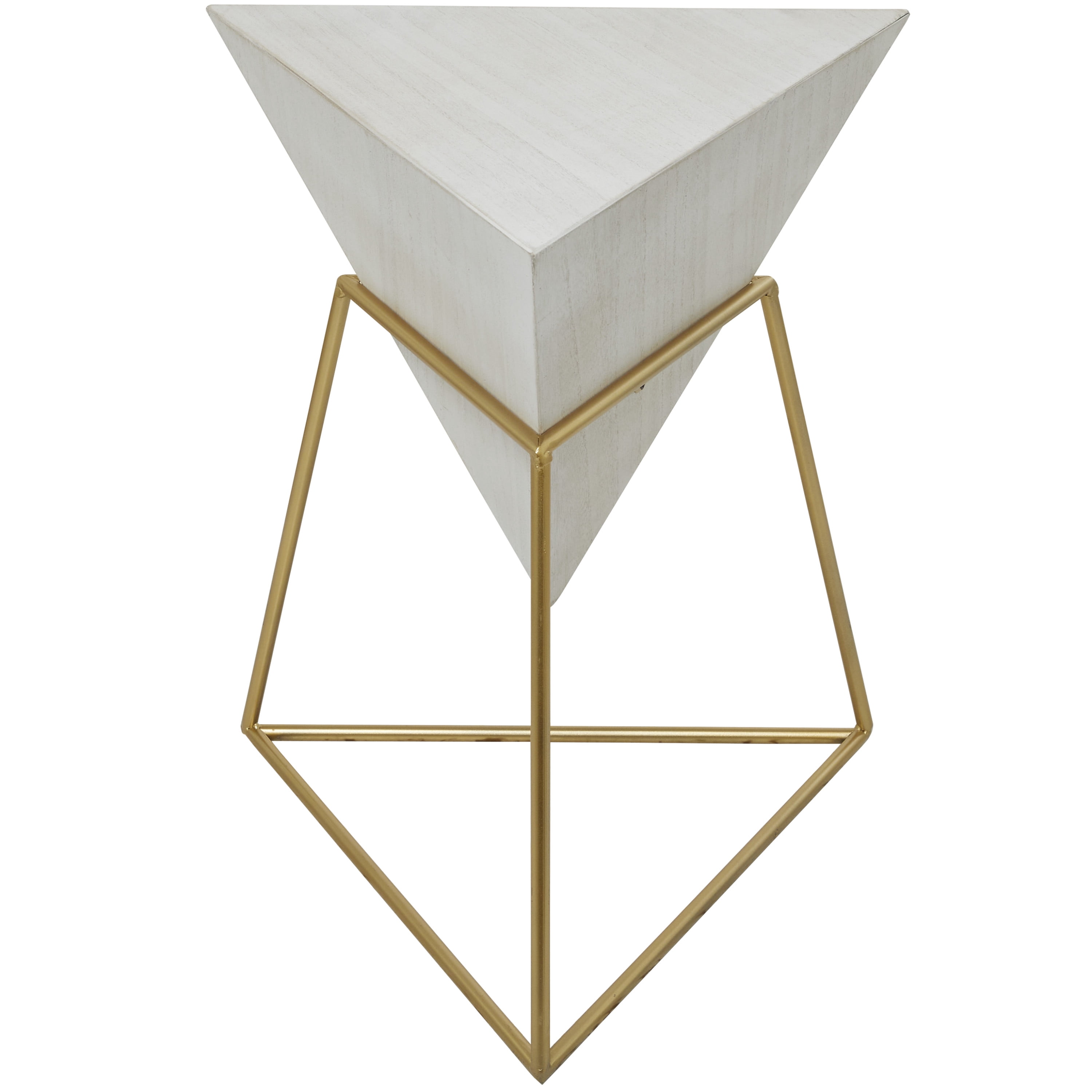 DecMode 20" x 24" White Wood Inverted Pyramid Geometric Accent Table with Gold Metal Stand, 1-Piece