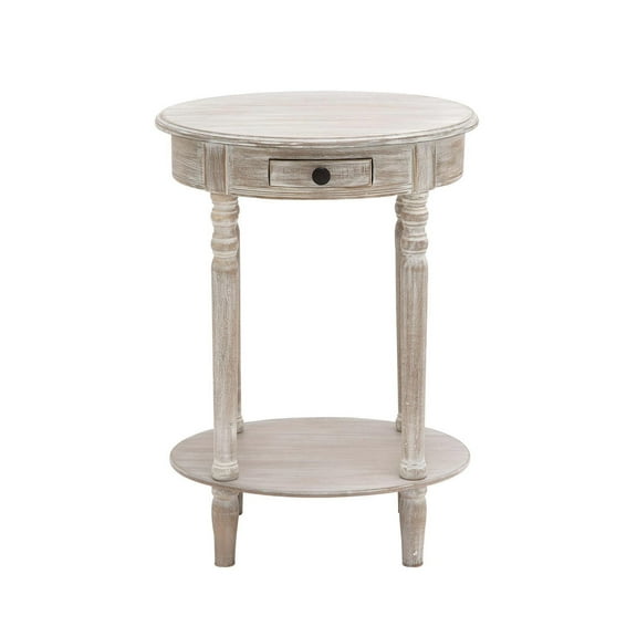 DecMode 20" x 27" Light Brown Wood Whitewashed Oval 1 Drawer Accent Table, 1-Piece