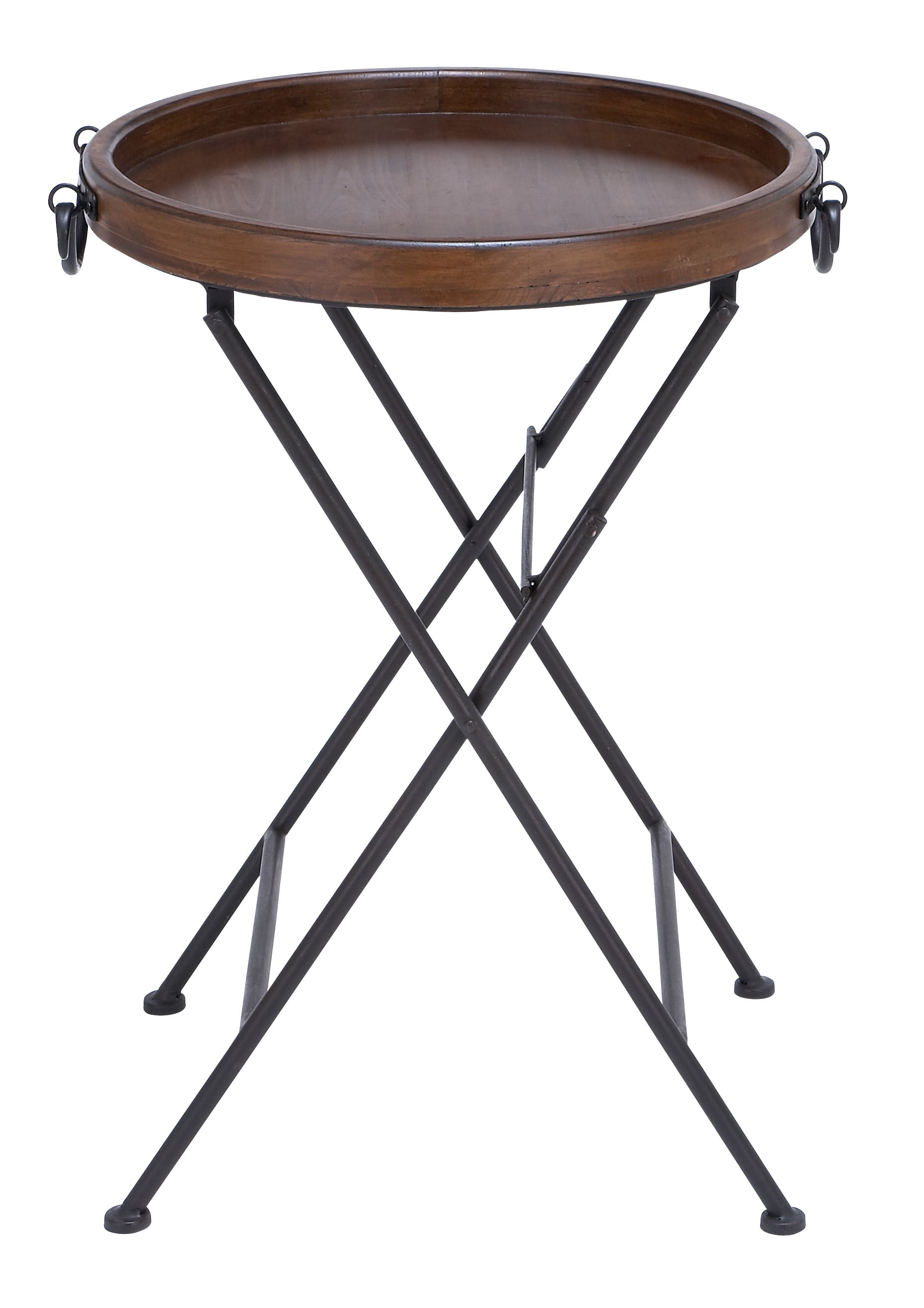 Black Metal Folding Accent Table with Brown Wood Top