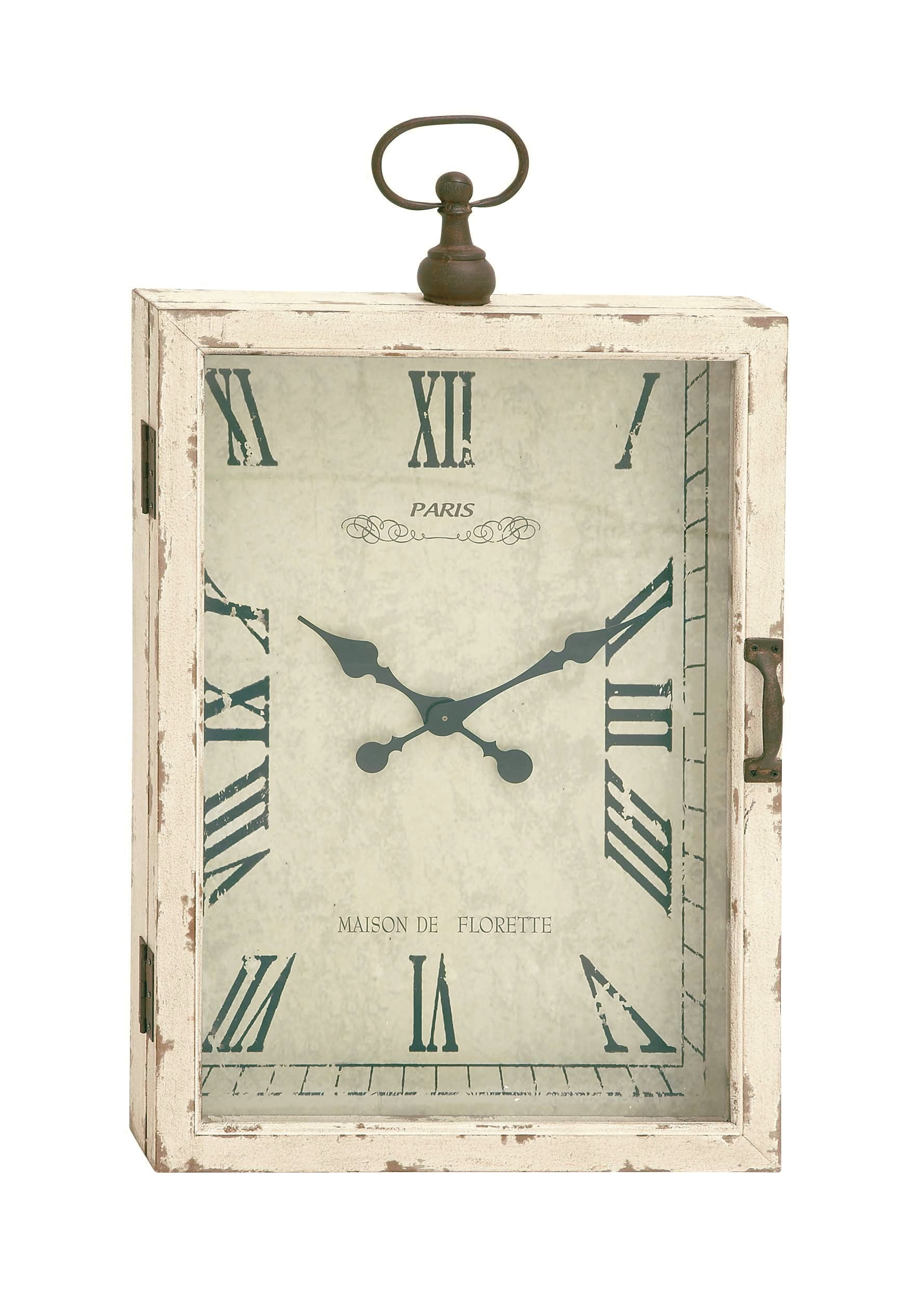 34" White Distressed Wood Pocket Watch Style Wall Clock