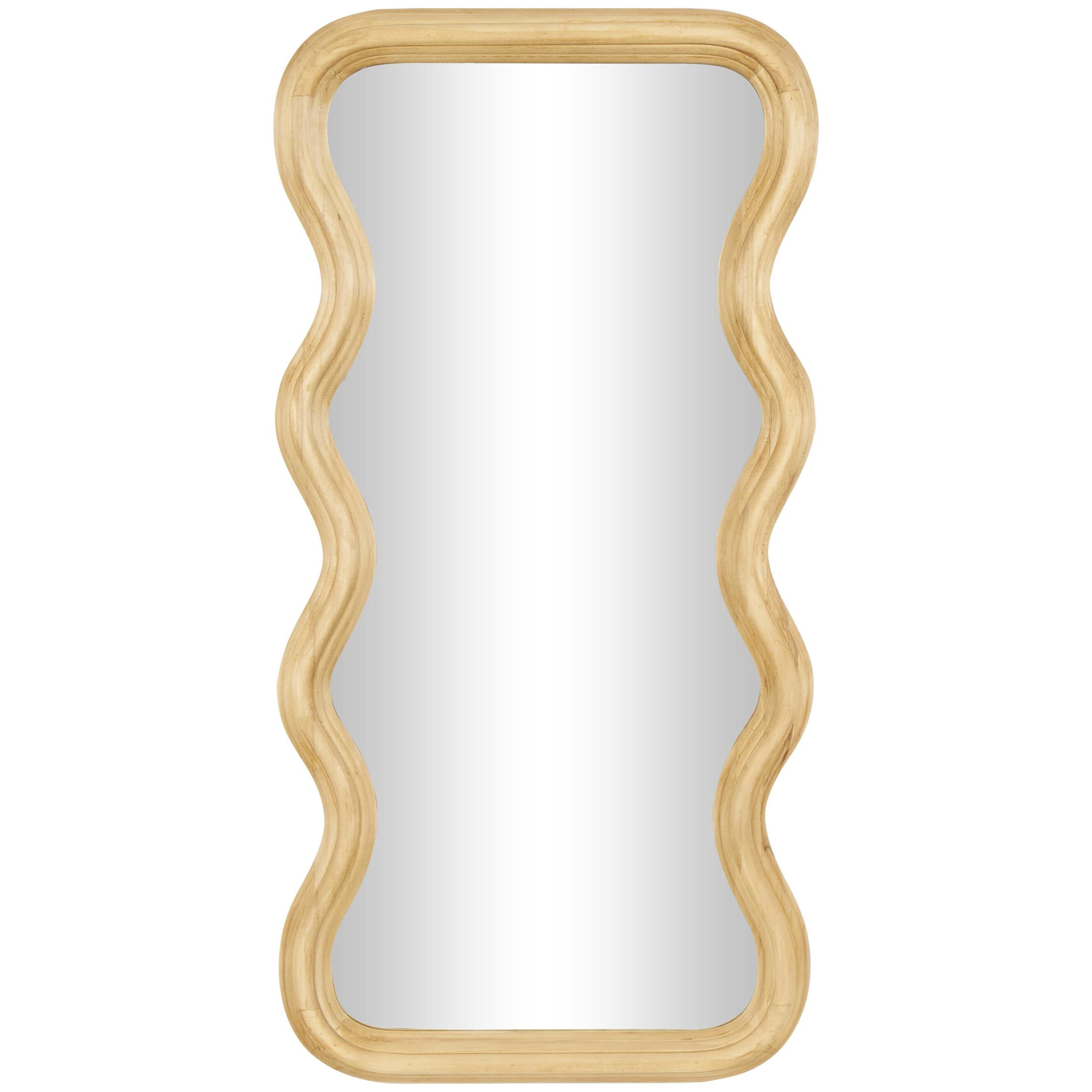 DecMode 20" x 39" Brown Wavy Abstract Wall Mirror with Dimensional Carved Frame