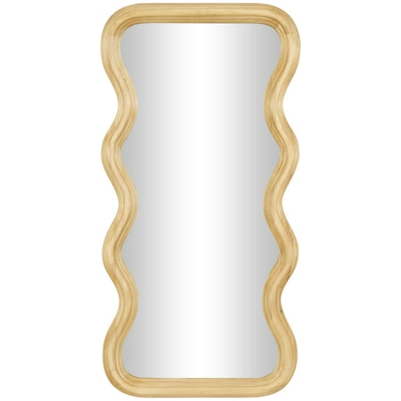 DecMode 20" x 39" Brown Wavy Abstract Wall Mirror with Dimensional Carved Frame