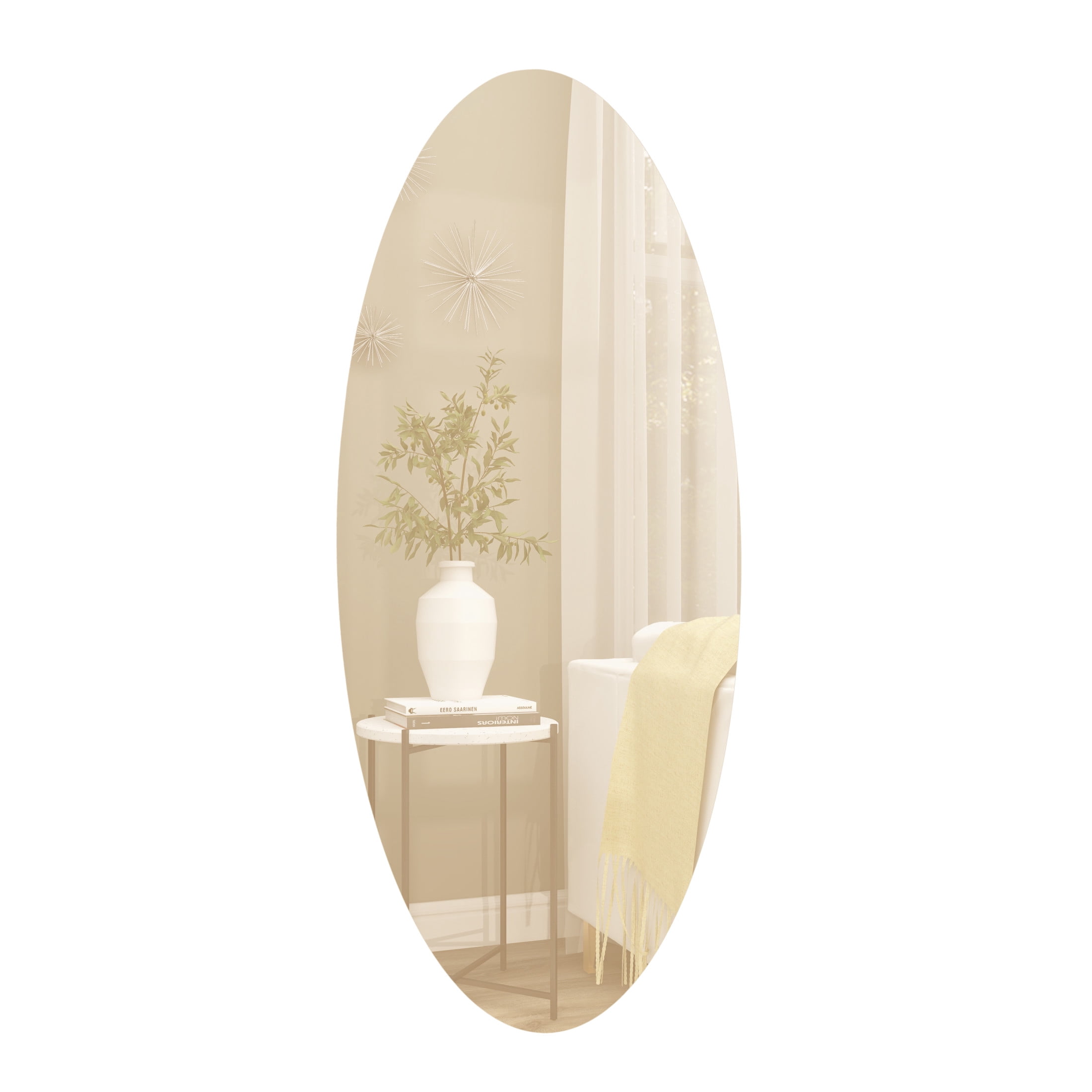 DecMode 20" x 47" Beige Oval Wall Mirror