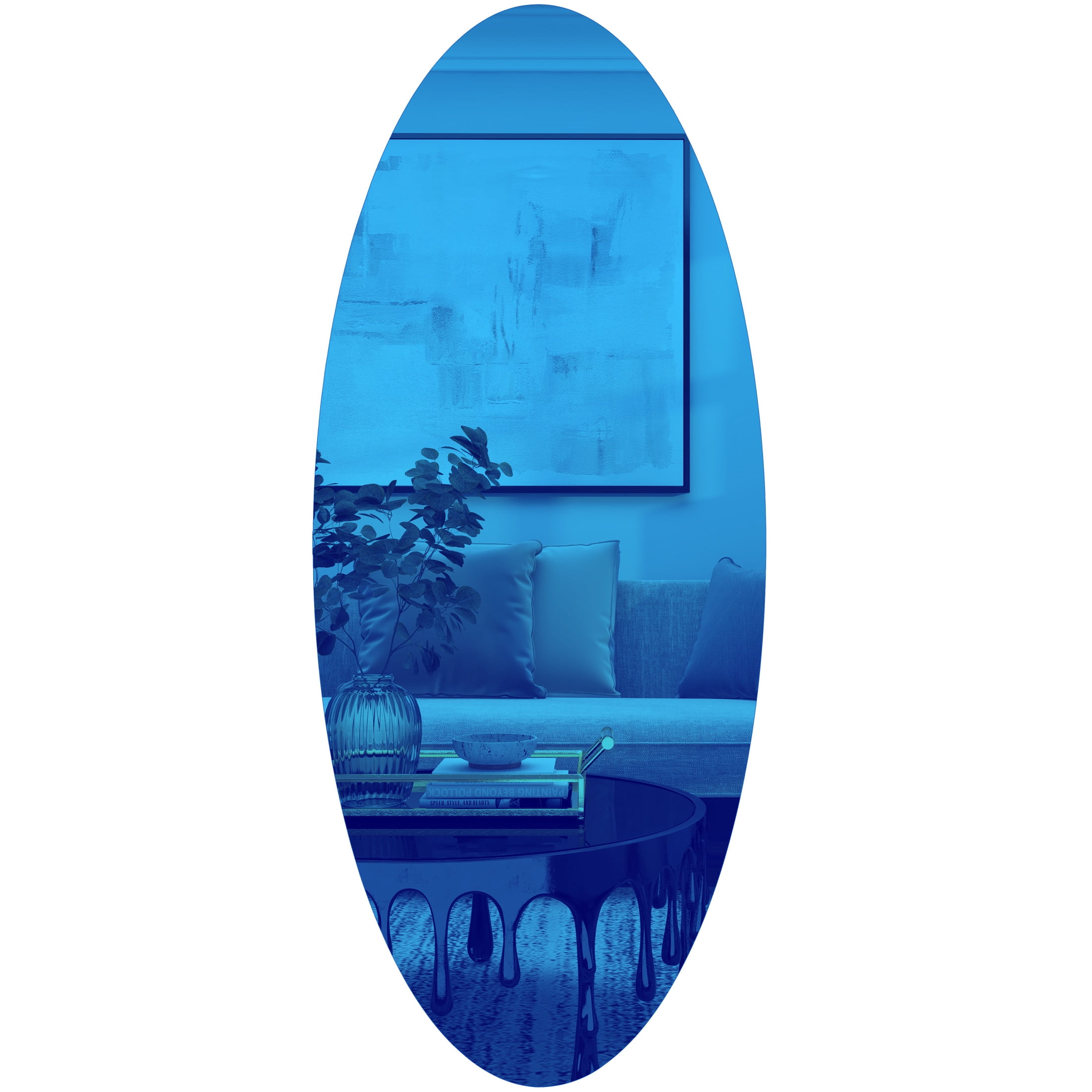 DecMode 20" x 47" Blue Oval Wall Mirror
