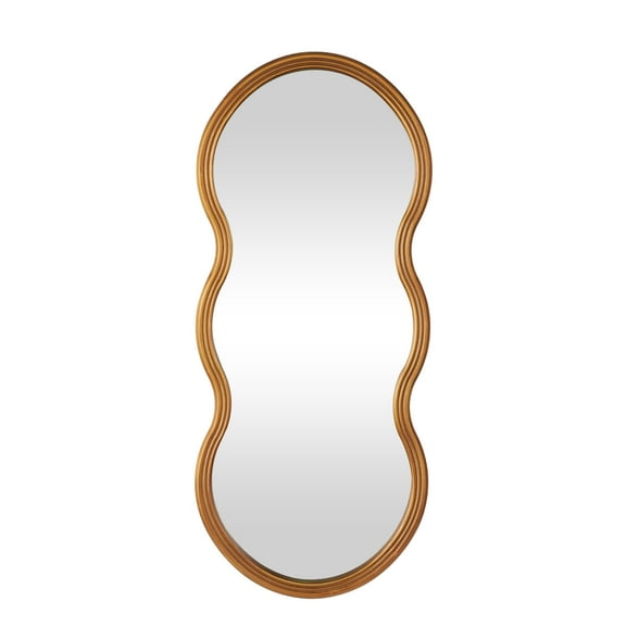 DecMode 20" x 47" Gold Wavy Shaped Wall Mirror with Ribbed Frame