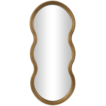 DecMode 20" x 47" Gold Wavy Shaped Wall Mirror with Ribbed Frame