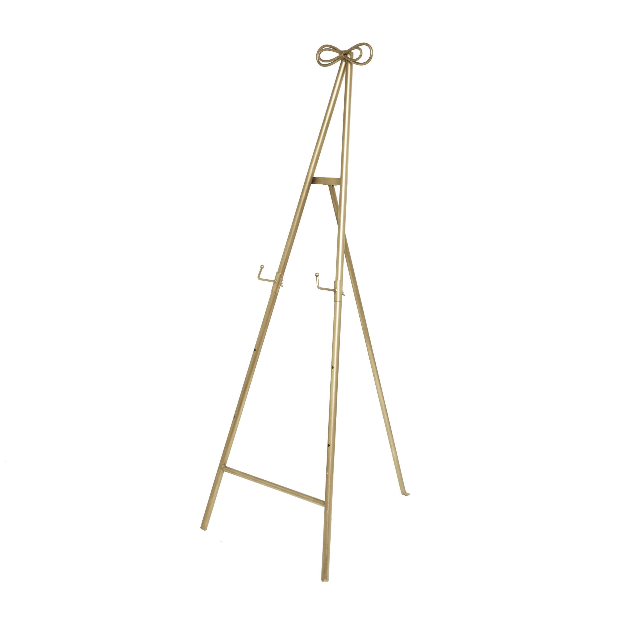 DecMode 20" x 53" Gold Metal Tall Adjustable Floor 3 Tier Easel with Bow Top, 1-Piece