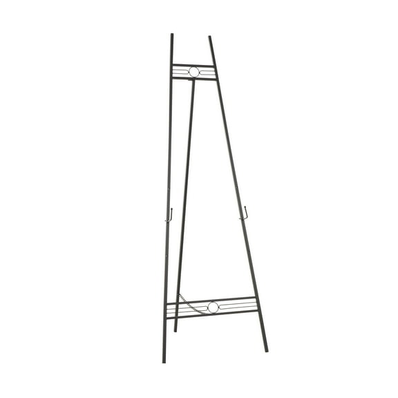 DecMode Black Metal Geometric Tall Adjustable 3 Tier Display Easel with Chain Support, 20" x 18" x 56"