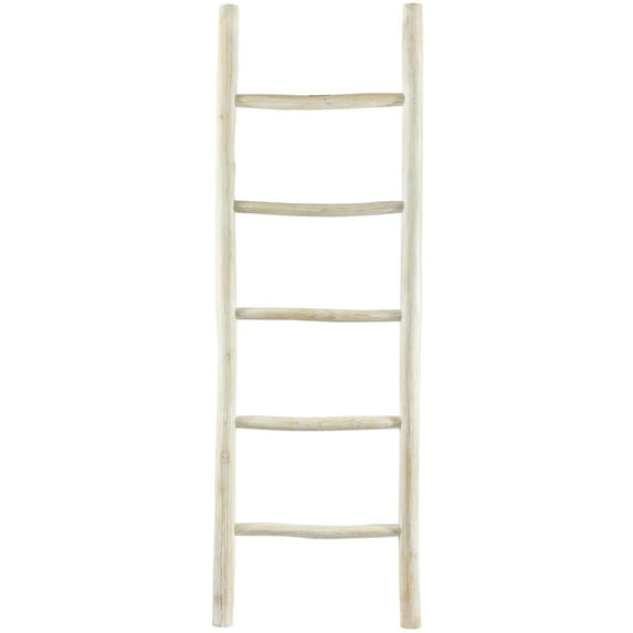 DecMode 20" x 59" Light Brown Teak Wood Handmade 5 Rack Ladder, 1-Piece