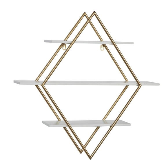 DecMode 20" x 6" 3-Tier Gold Geometric Wall Shelf with Diamond Shape