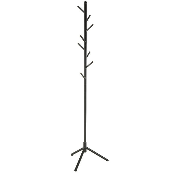 DecMode 20" x 71" Black Metal 8 Hook Coat Rack with Triangle Legs, 1-Piece