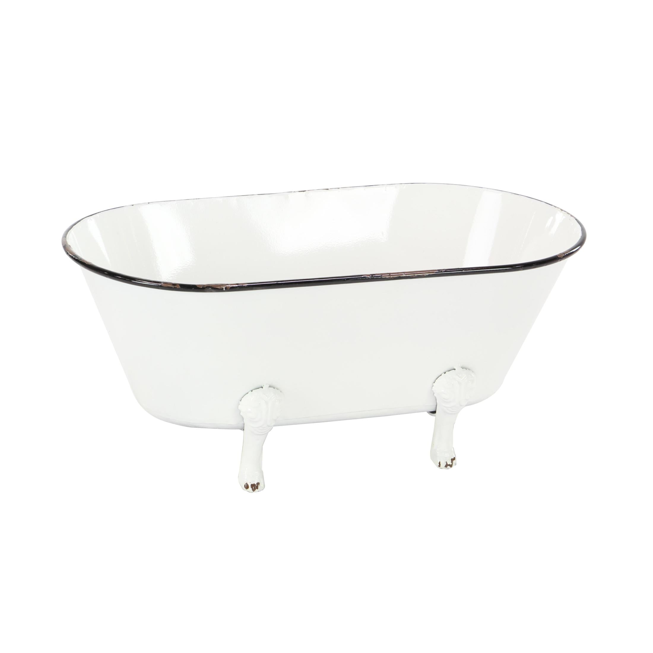 DecMode White Metal Bathtub Indoor Outdoor Planter with Scrolled Feet, 20" x 11" x 9"