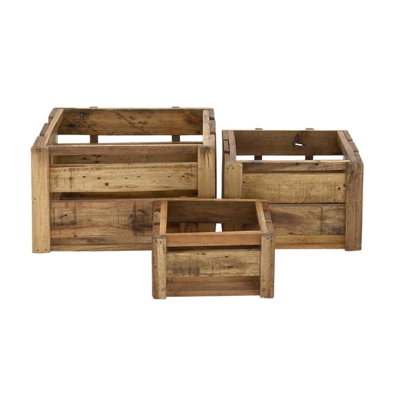 DecMode 20", 16", 13"W Brown Wood Handmade Storage Basket with Handles, 3-Pieces