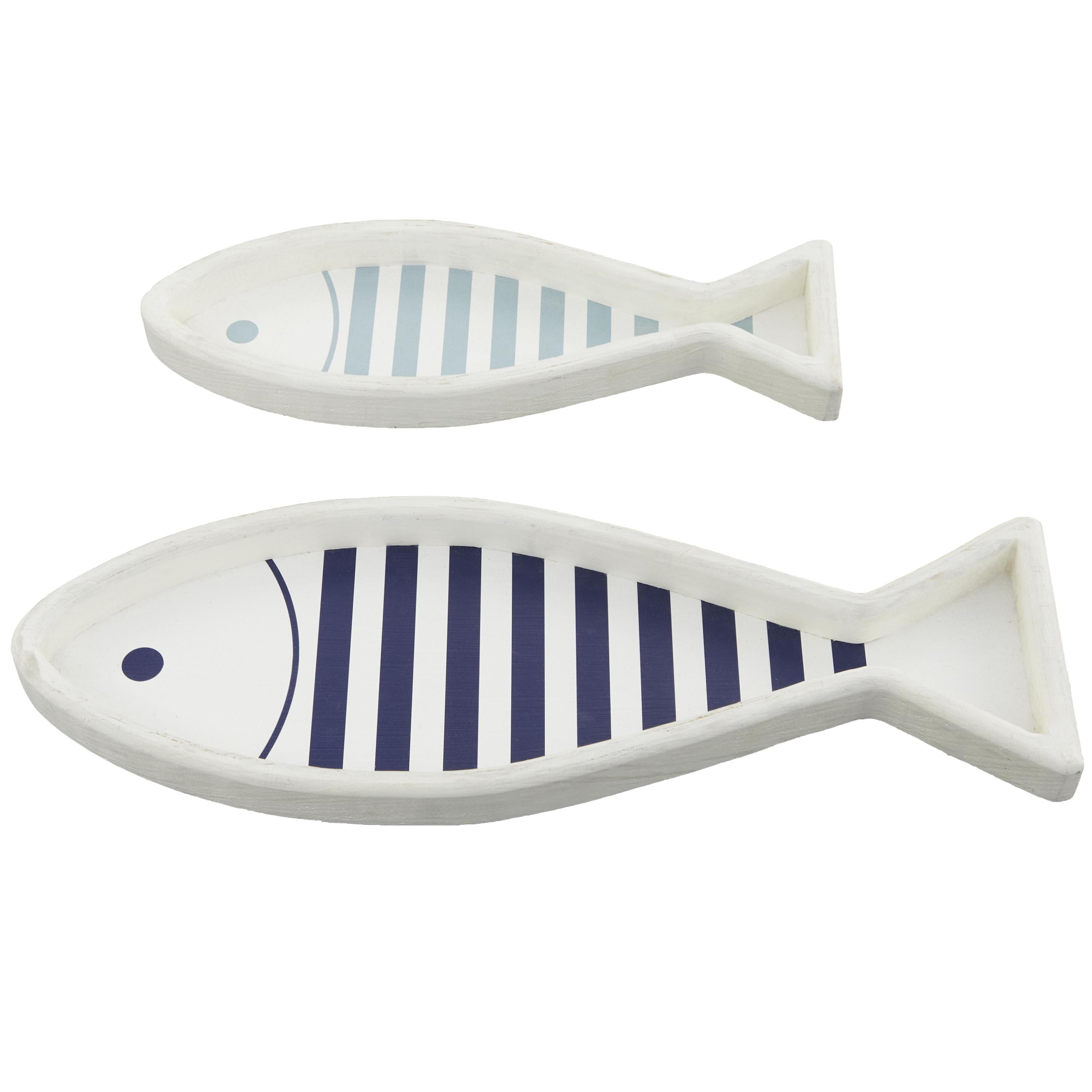 DecMode 21", 16"W White Wood Fish Tray, 2-Pieces
