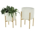 thumbnail image 1 of DecMode 21", 17"H Dome White Metal Planter with Gold Stand (2 Count), 1 of 9