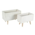 thumbnail image 1 of DecMode White Fiberclay Ceramic Rectangular Indoor Outdoor Planter with Brown Wooden Legs, Set of 2 21", 17"W, 1 of 18