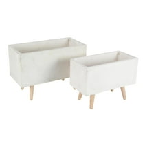 DecMode White Fiberclay Ceramic Rectangular Indoor Outdoor Planter with Brown Wooden Legs, Set of 2 21", 17"W