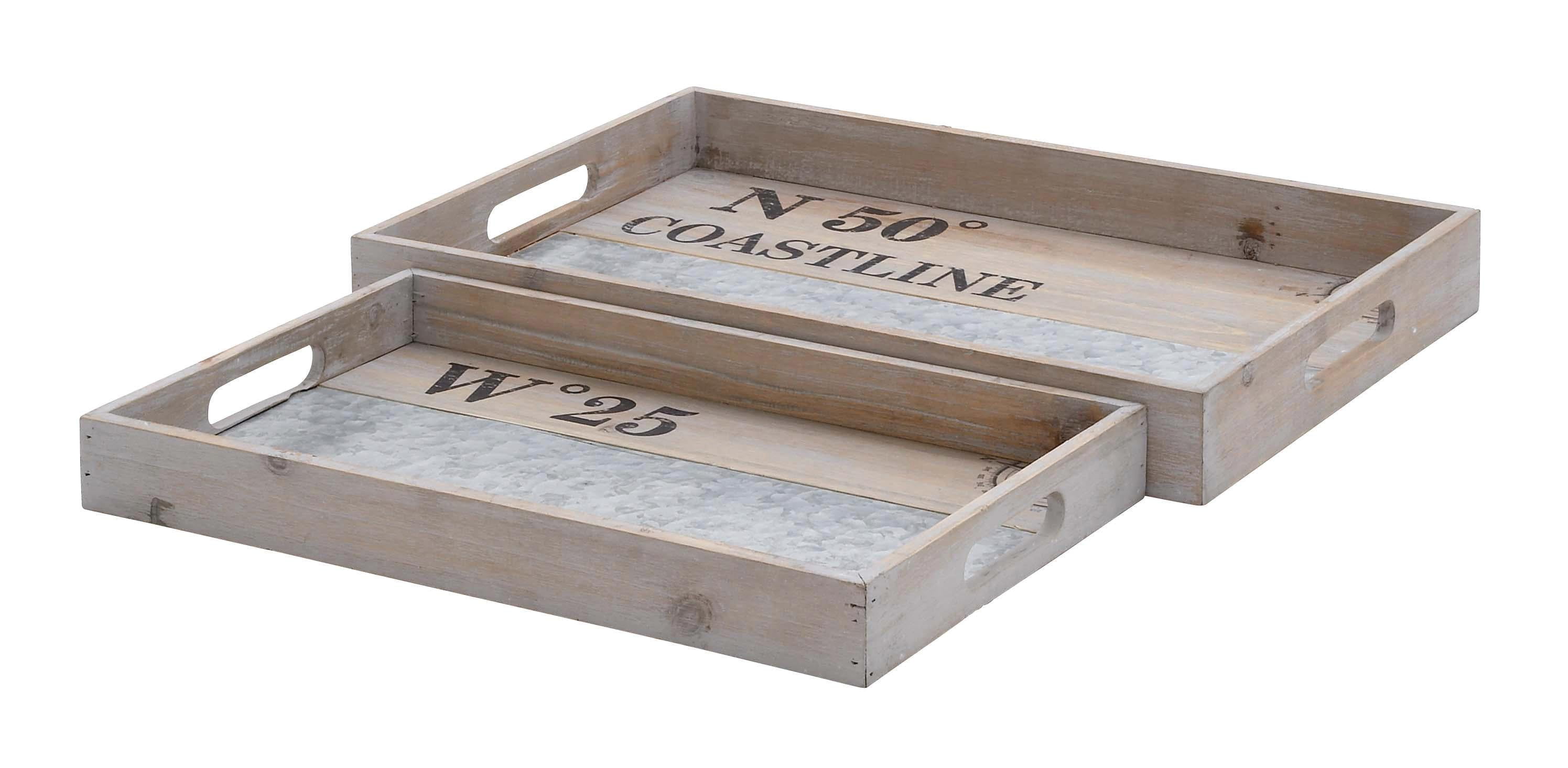 Nautical Brown Fir and Metal Decorative Tray Set