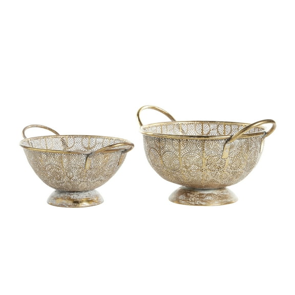 DecMode 21", 19"W Metal Eclectic Decorative Bowl, Gold, 2 - Pieces