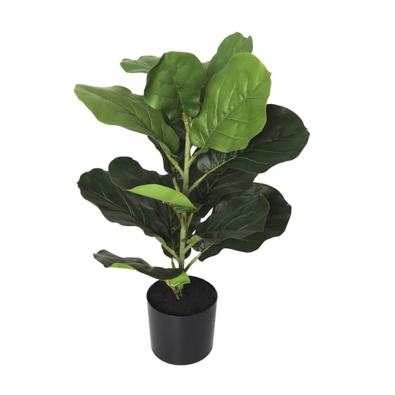 DecMode 21" Artificial Fiddle Leaf Plant in Black Pot