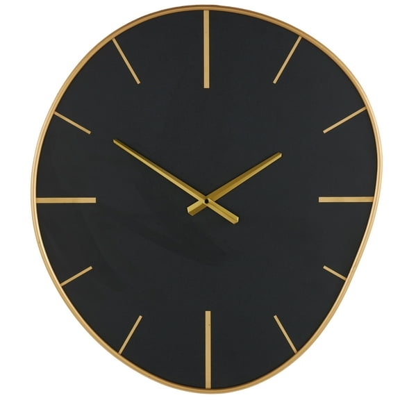 DecMode 21" Black Wooden Wavy Wall Clock with Gold Hands and Markers