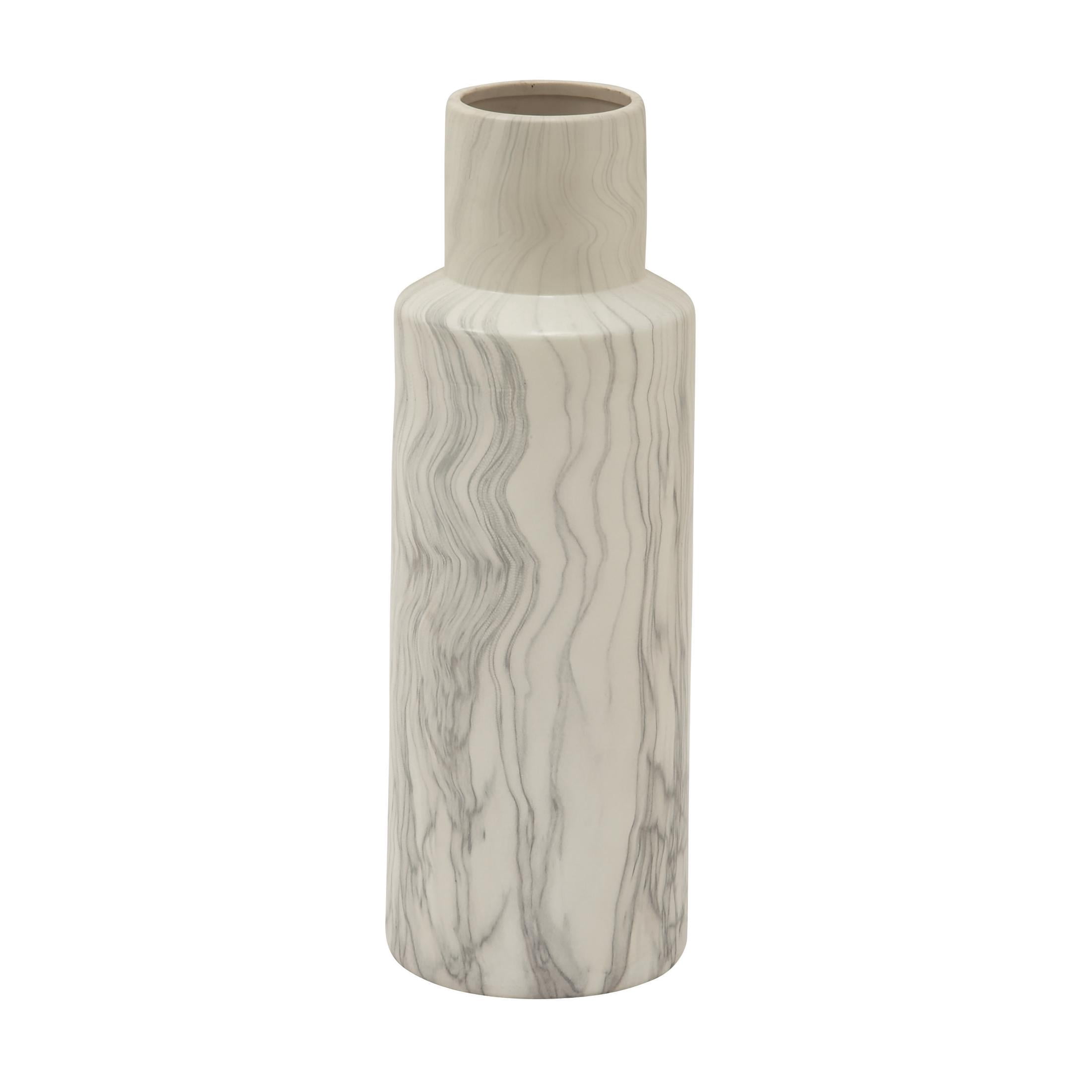 DecMode 21" Faux Marble White Ceramic Vase