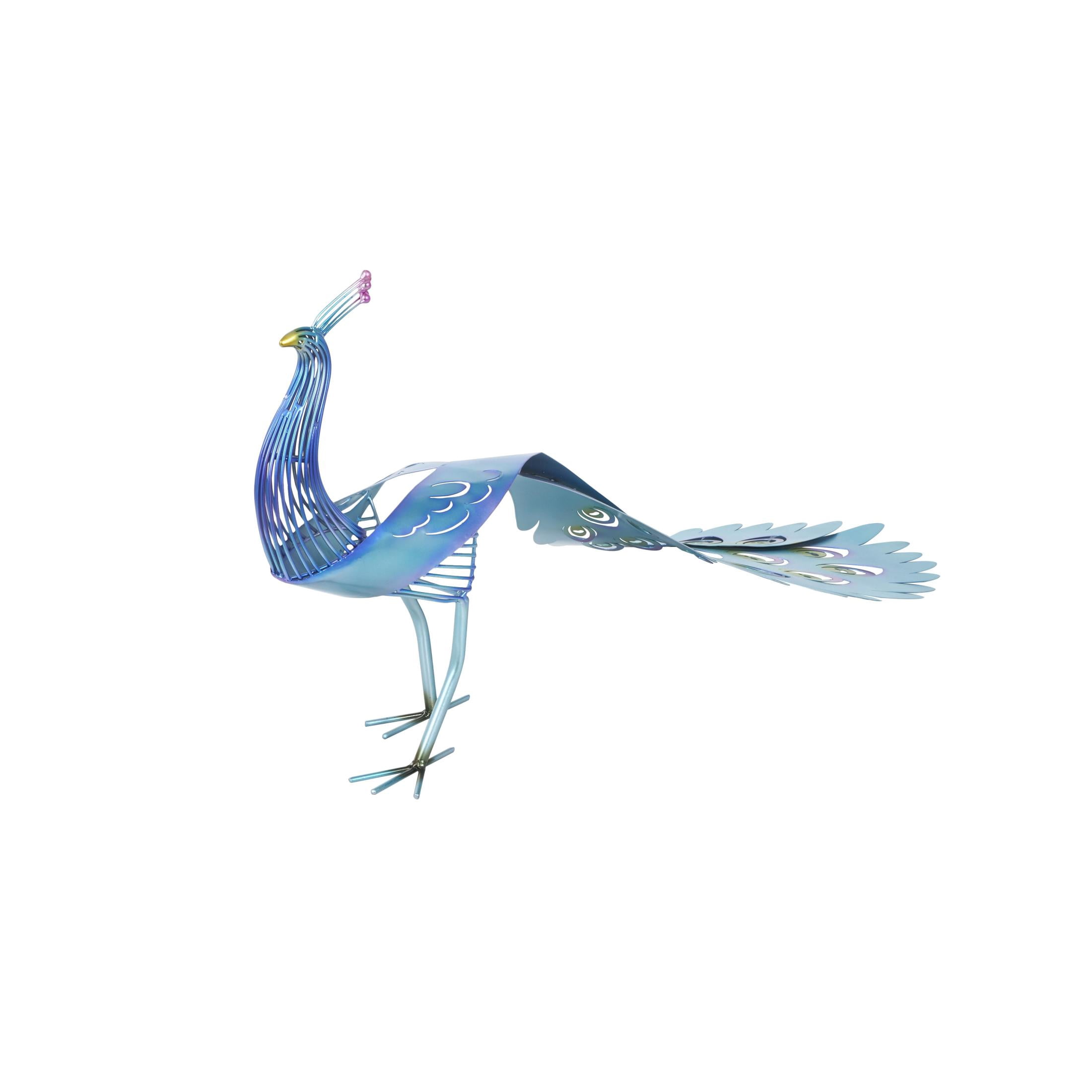 DecMode 21" Peacock Garden Sculpture with Open Wire Framed Body and Rainbow Accents