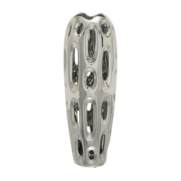 DecMode 21" Rounded Cutout Silver Ceramic Vase