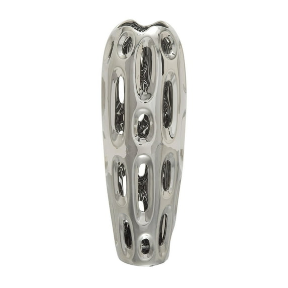DecMode 21" Rounded Cutout Silver Ceramic Vase