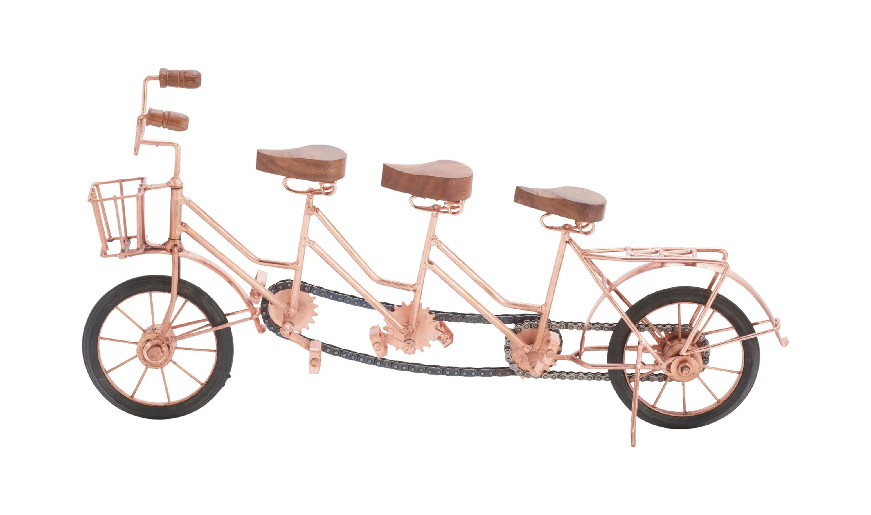 Copper and Wood Tandem Bicycle Sculpture, 21"