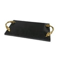 thumbnail image 1 of DecMode 21" x 10" Black Marble Rectangle Leaf Tray with Gold Twisted Metal Handles, 1-Piece, 1 of 7