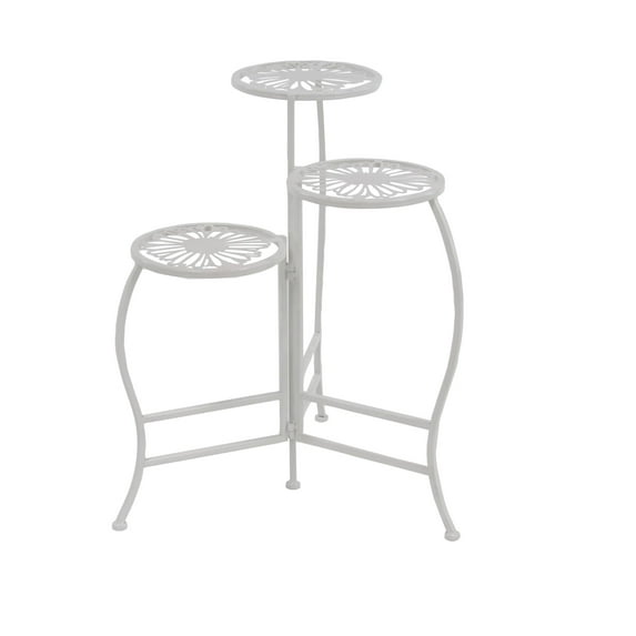 DecMode 21" x 15" x 24" 3 Tier White Metal Floral Plantstand