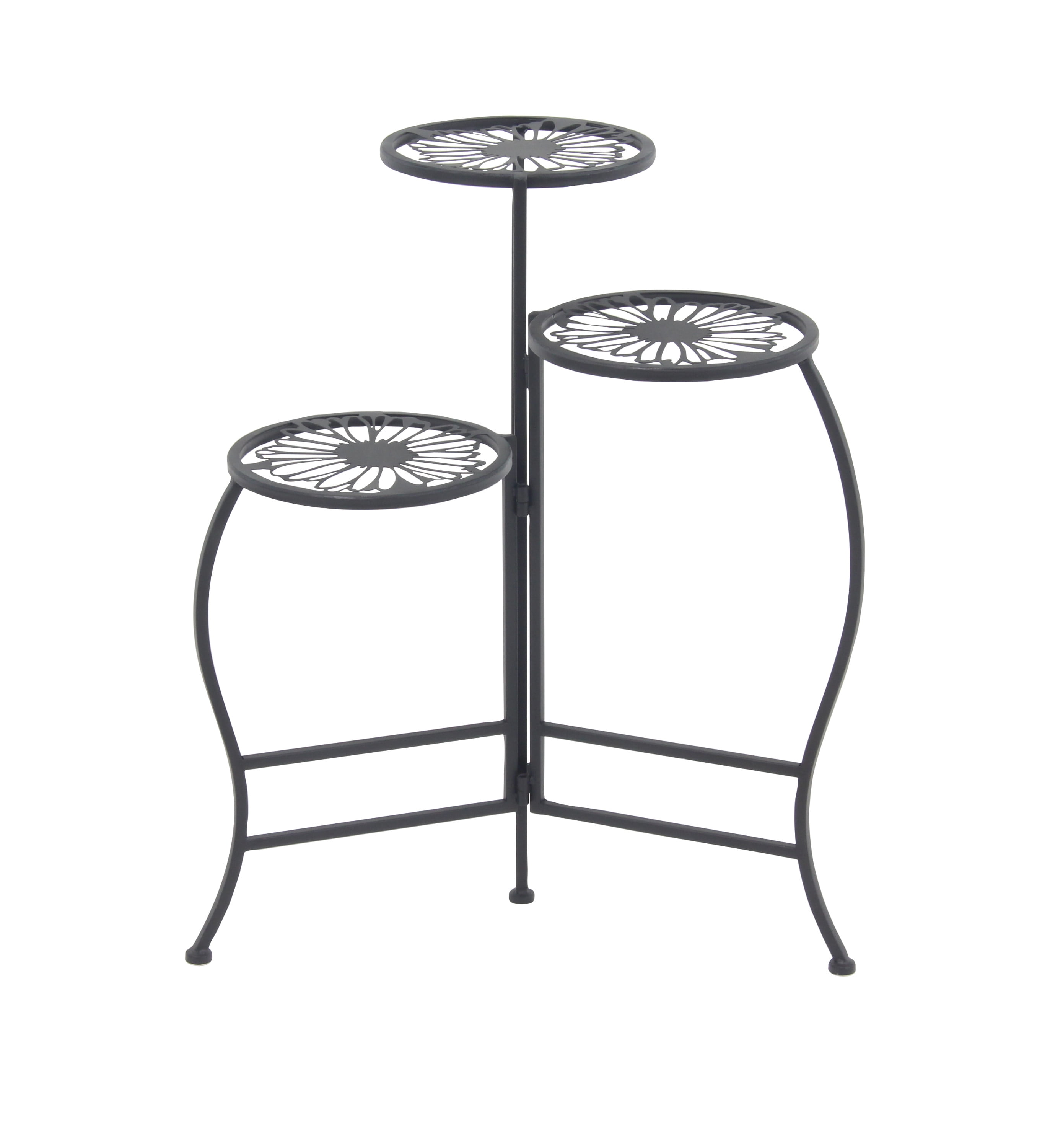 24" Black Metal 3-Tier Round Plant Stand
