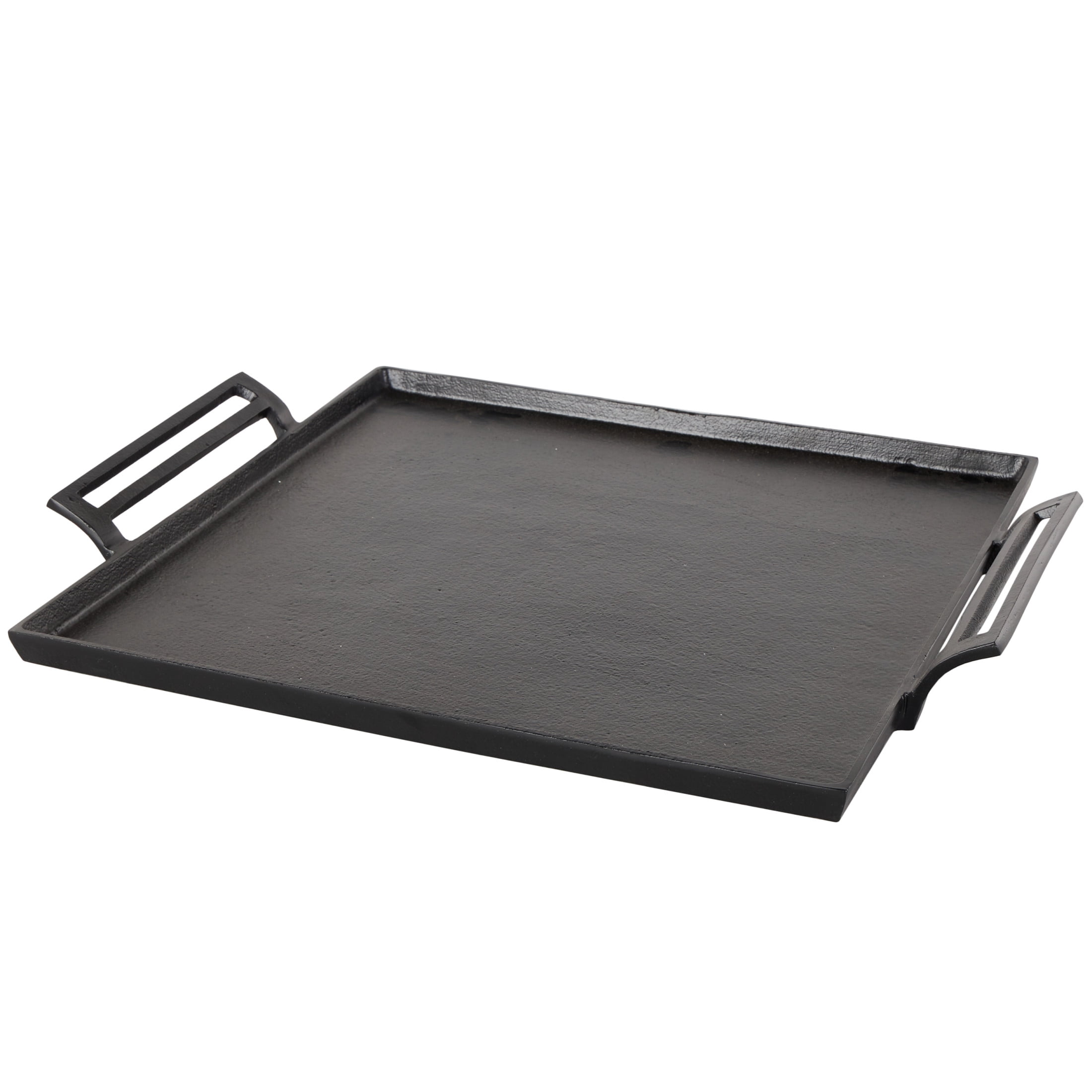 DecMode 21" x 18" Black Aluminum Metal Square Tray with Handles, 1-Piece