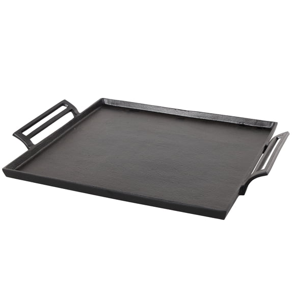 DecMode 21" x 18" Black Aluminum Metal Square Tray with Handles, 1-Piece