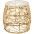 thumbnail image 1 of DecMode 21" x 21" Brown Rattan Handmade Wavy Woven Accent Table with Glass Top, 1-Piece, 1 of 10