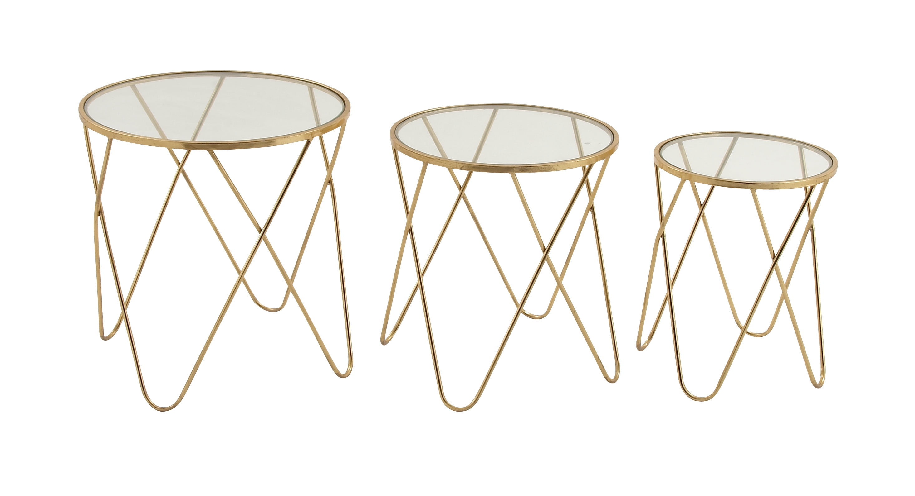 Gold Metal and Glass Round Accent Table Set