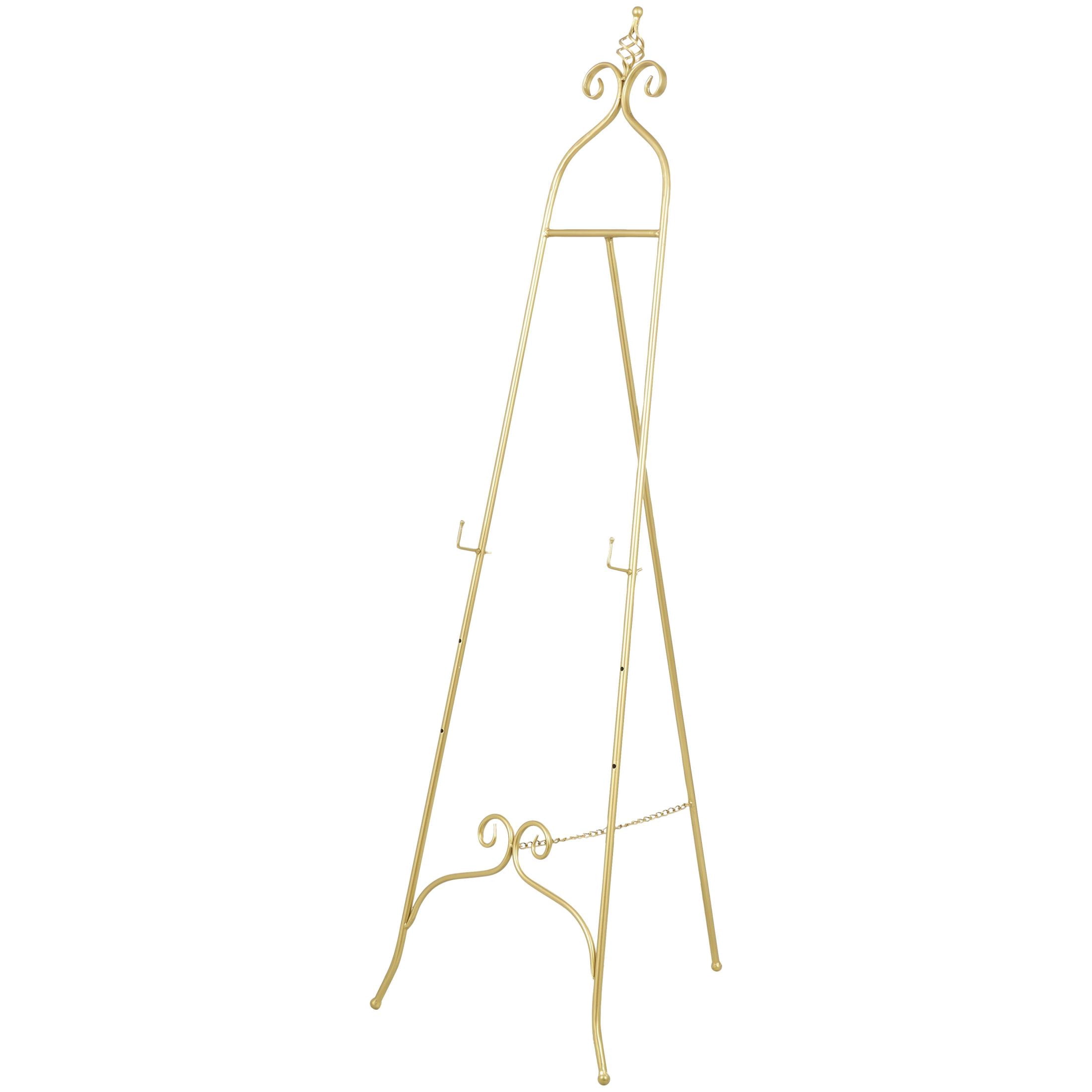 DecMode 21" x 63" Gold Metal Tall Adjustable Floor 3 Level Scroll Easel, 1-Piece
