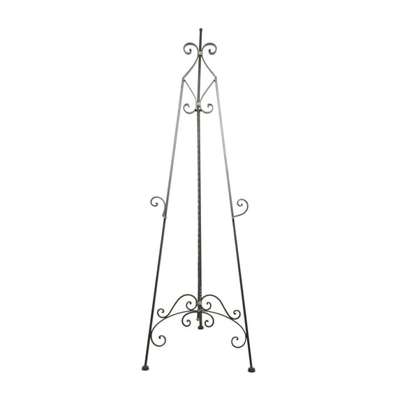 DecMode 21" x 65" Black Metal Tall Adjustable Floor Scroll Easel with Gold Accents, 1-Piece