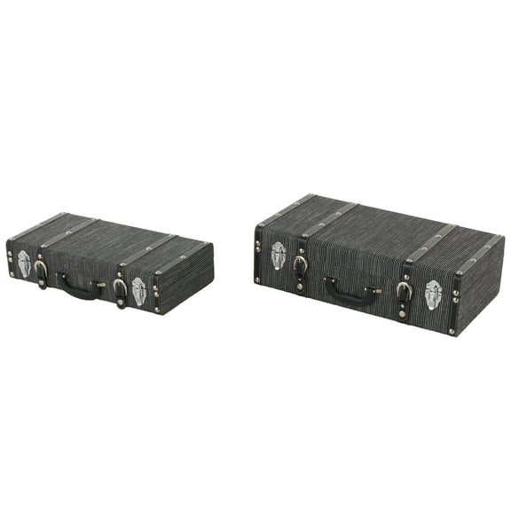 DecMode 21" x 7" Black Fabric Woven Storage Trunk with Silver Latches and Buckles, 2-Pieces