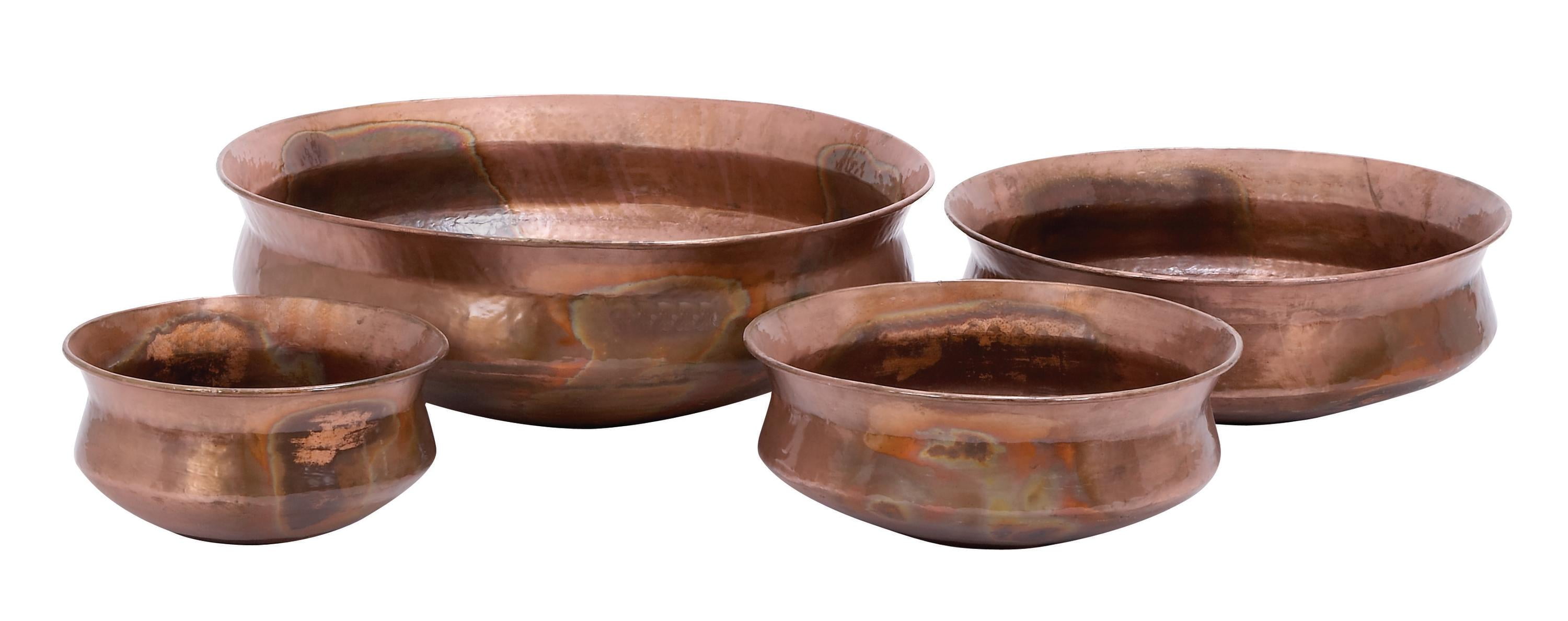 Set of 4 Rustic Copper Low Bowl Metal Planters