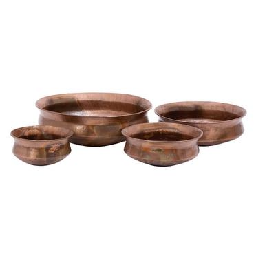 DecMode 22", 18", 14", 11"W Wide Weathered Low Bowl Copper Metal Planter (4 Count)