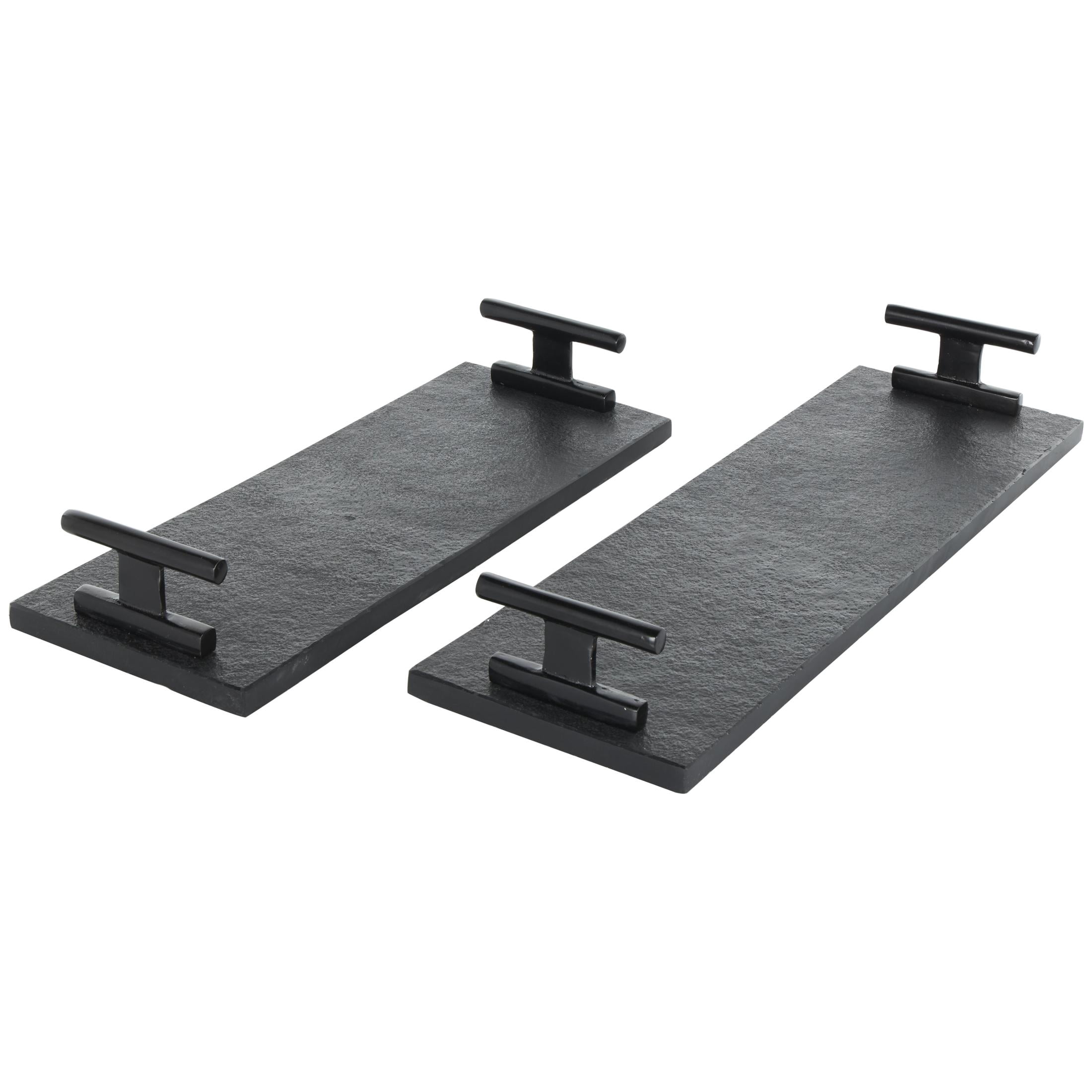 DecMode 22", 18"W Black Marble Textured Tray with Black Handles, 2-Pieces