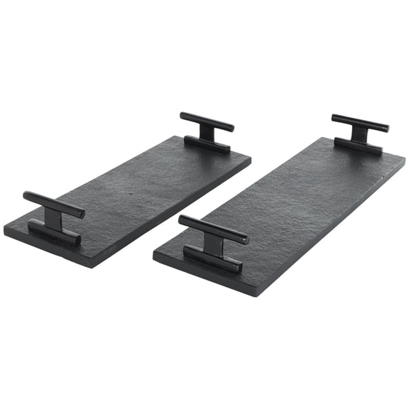 DecMode 22", 18"W Black Marble Textured Tray with Black Handles, 2-Pieces