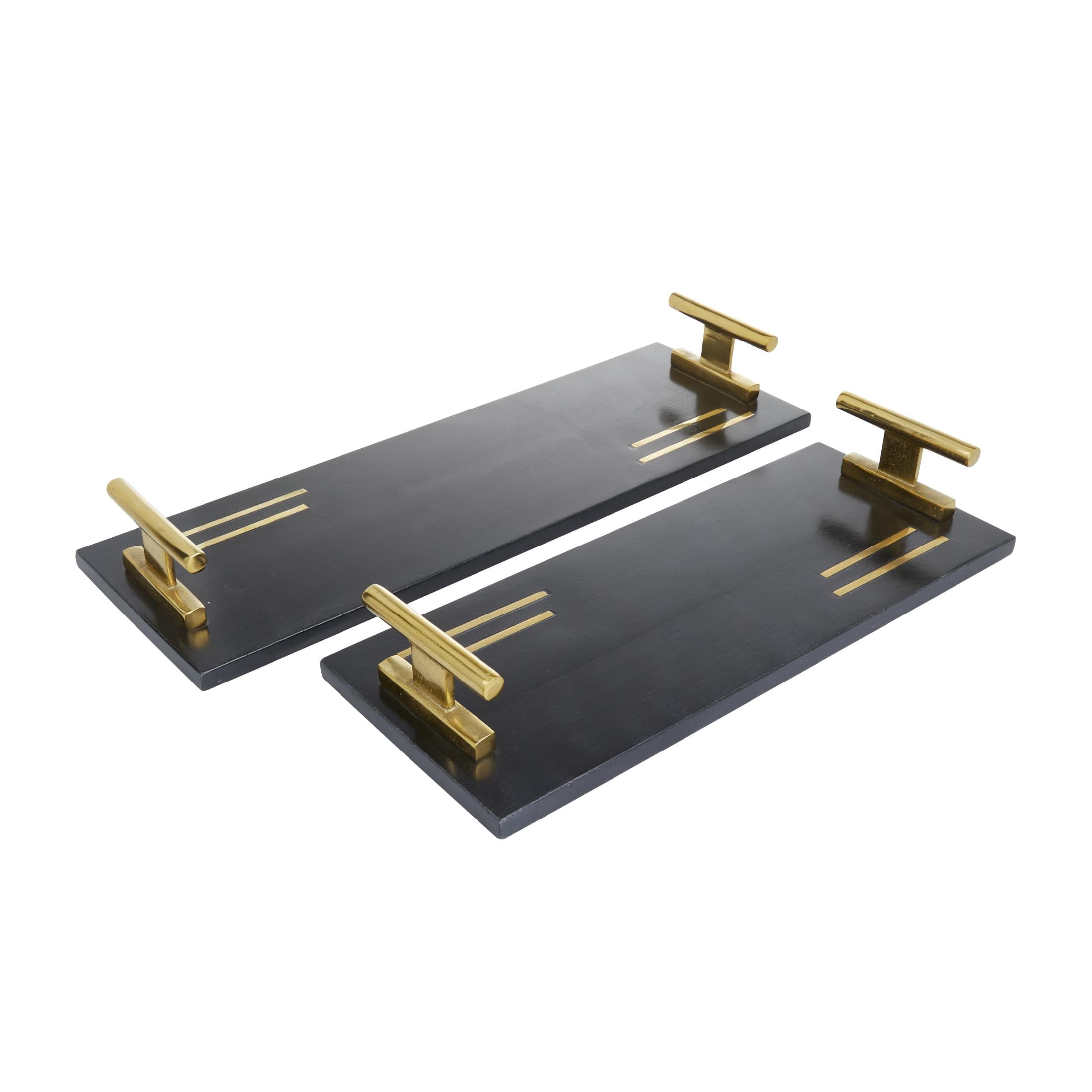 DecMode 22", 18"W Black Marble Tray with Gold Handles, 2-Pieces