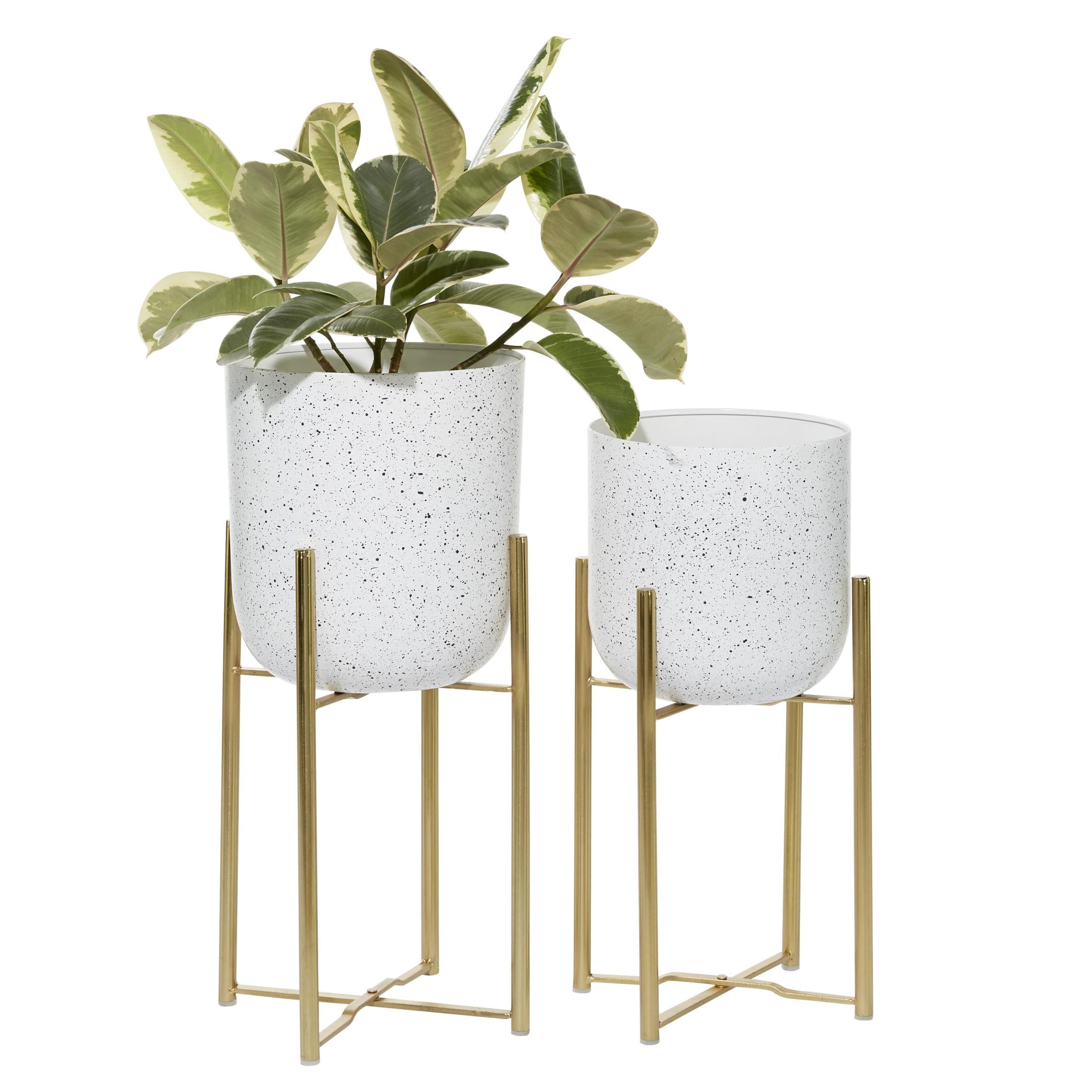 DecMode 22", 19"H Deep Dome Speckled White Metal Planter with Removable Stand (2 Count)